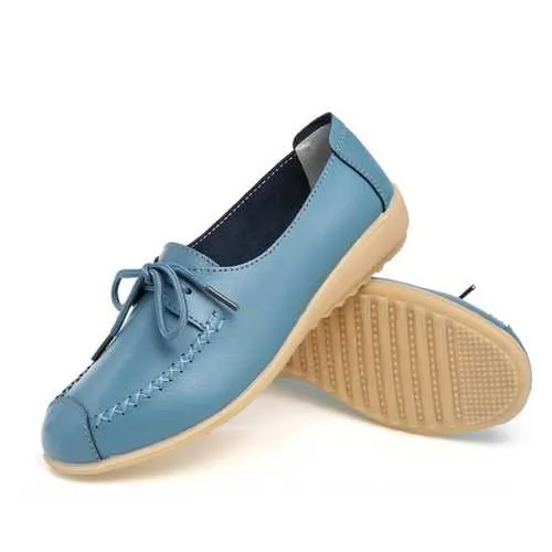 Pure Color Lace Up Soft Sole Casual Round Toe Flat Shoes