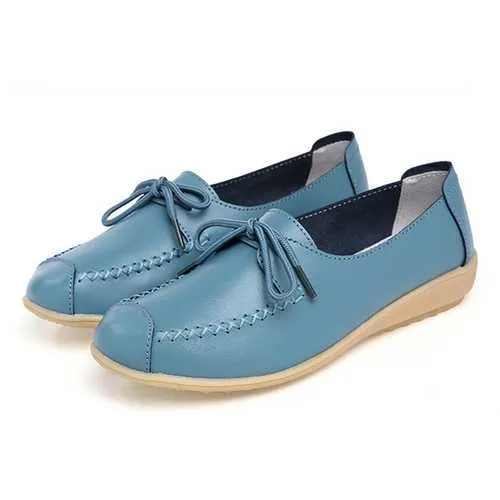 Pure Color Lace Up Soft Sole Casual Round Toe Flat Shoes