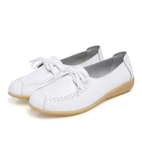 Pure Color Lace Up Soft Sole Casual Round Toe Flat Shoes