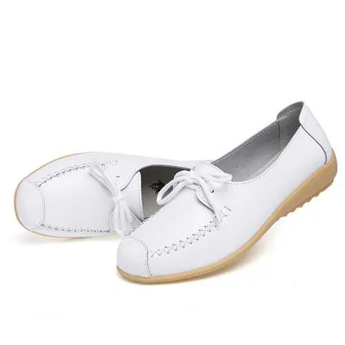 Pure Color Lace Up Soft Sole Casual Round Toe Flat Shoes