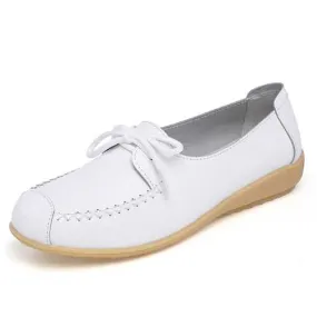 Pure Color Lace Up Soft Sole Casual Round Toe Flat Shoes