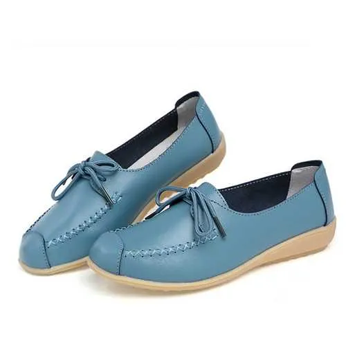 Pure Color Lace Up Soft Sole Casual Round Toe Flat Shoes