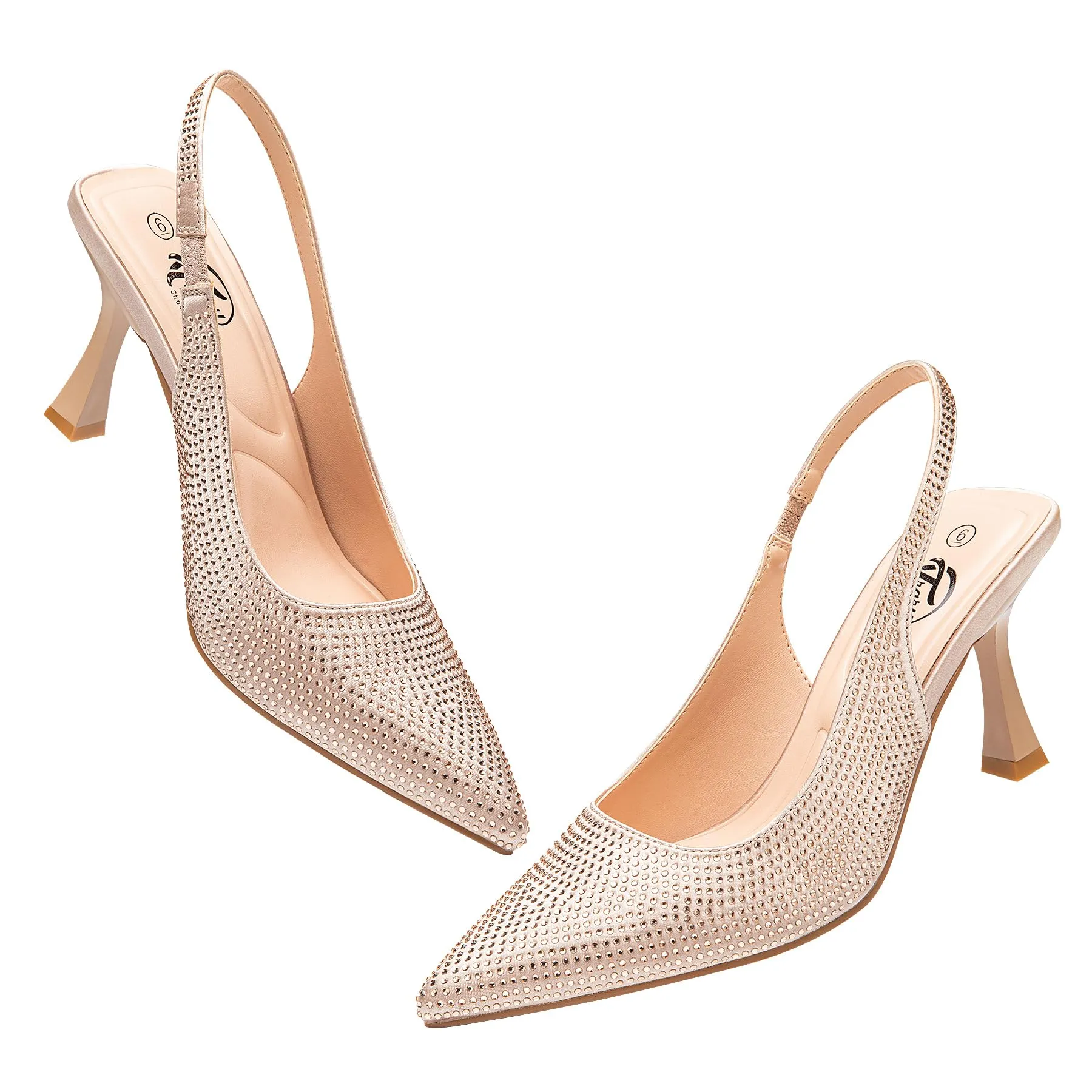Rhinestone Glitter Gold Sling Back Heels