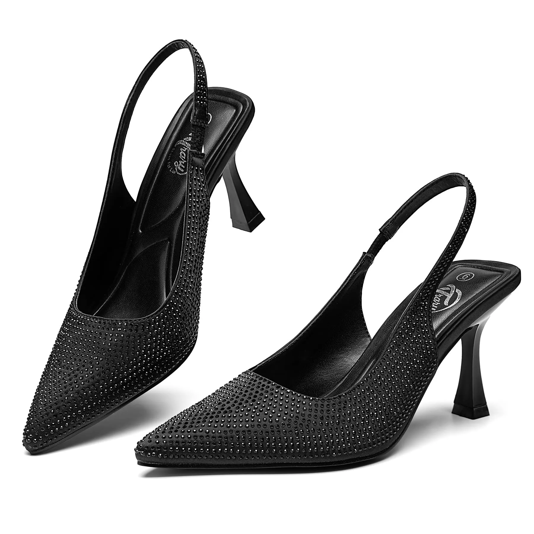Rhinestone Glitter Gold Sling Back Heels