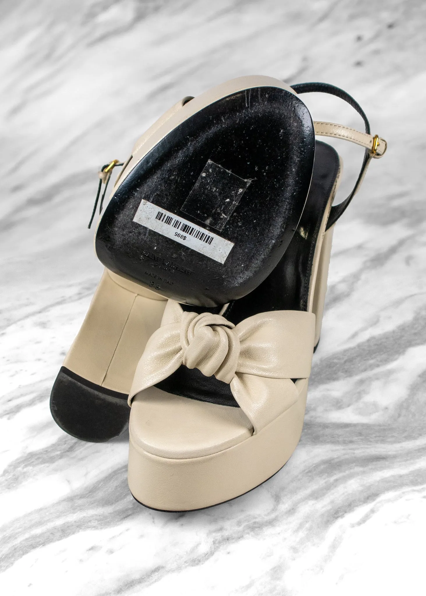 Saint Laurent Bianca Pearl Leather Platform Mule