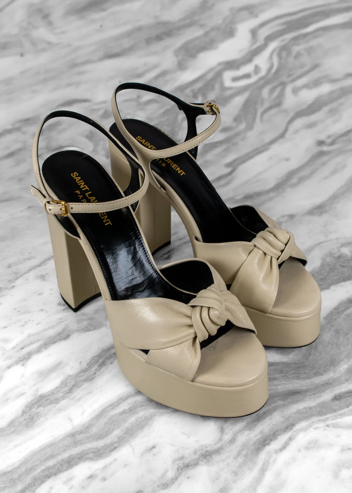 Saint Laurent Bianca Pearl Leather Platform Mule