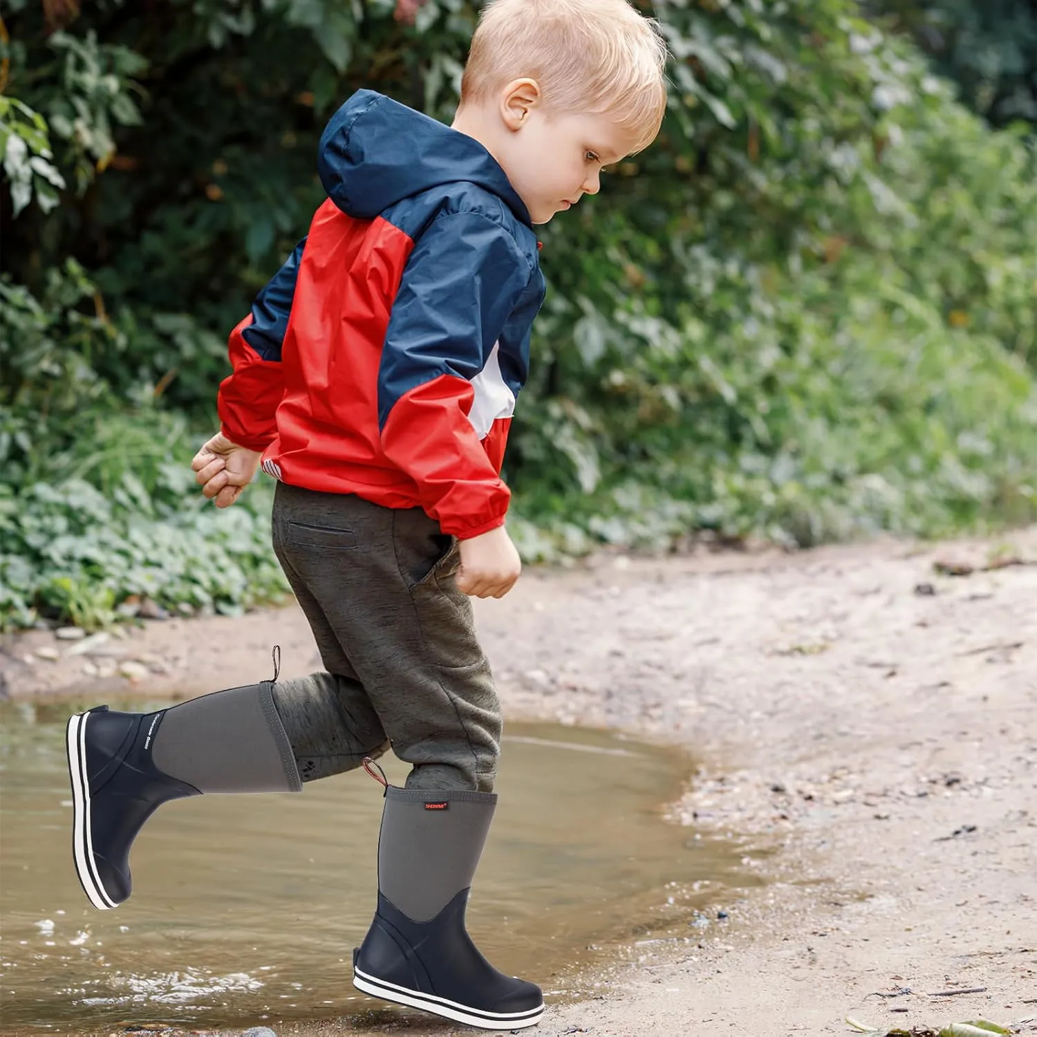 Showave Kid's Mid Calf Deck Boots Boys Girls Waterproof Insulated Rubber Rain Boots Durable Mud Boots for Cold Day