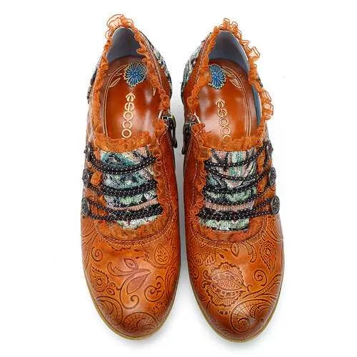 SOCOFY Retro Mid Heel Leather Shoes