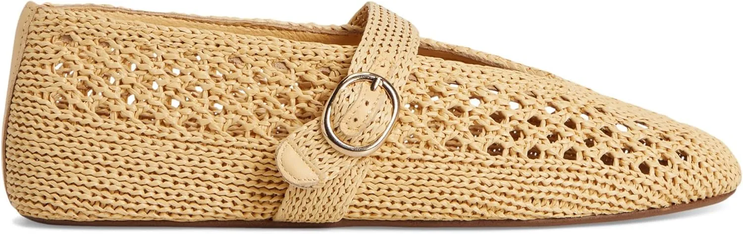 SOVANYOU Women's Ballet Flats Woven Mary Jane Flats Breathable Buckle Strap Raffia Shoes Comfortable Ballerina Flats