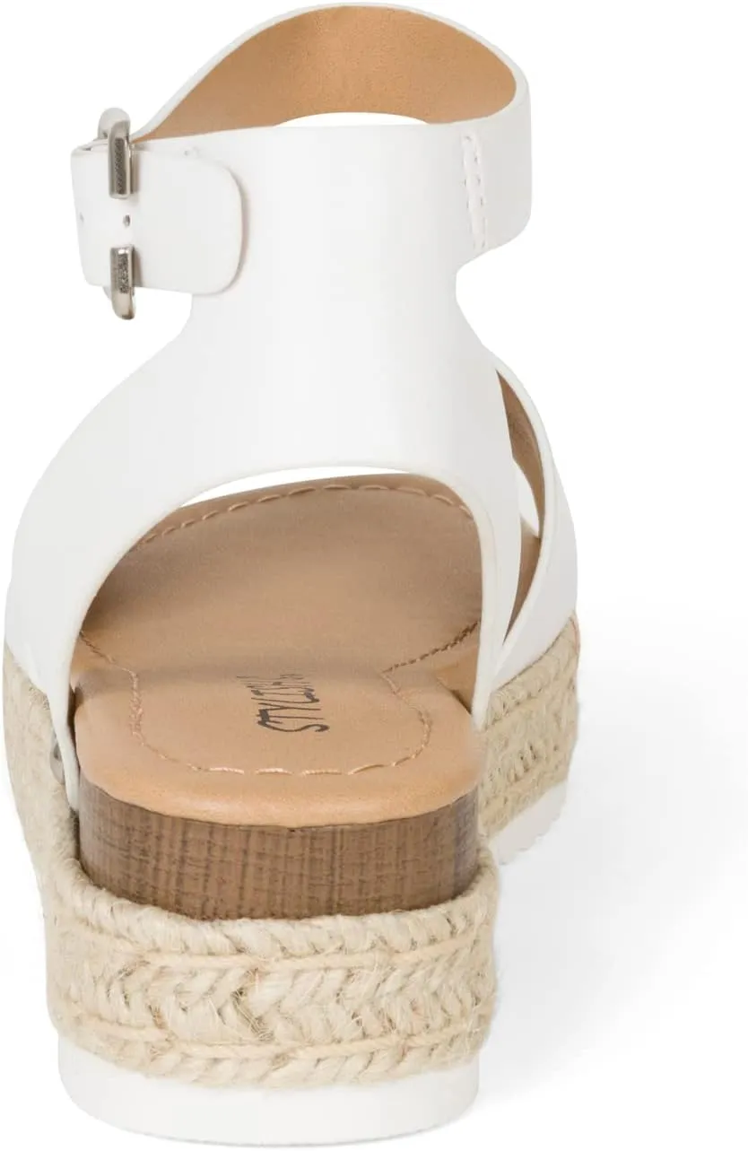 STYLISH S Gloria-IIS ~ Girls Single Band Open Toe Platform Wedge Espadrille Studded Sandals Adjustable Ankle Buckle