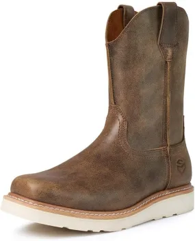 SUREWAY Western Boots - Mens Square Toe Work Boot,Pull On Leather Wellington Boots,Durable Classic Slip Resistant Soft Toe Cowboy Boot