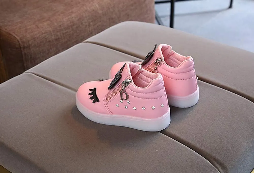 Toddler Baby Light Up Sneakers LED Baby Boots Infant Sport Luminous Girls Kids Shoes Bowknot Baby Flashing Sneakers