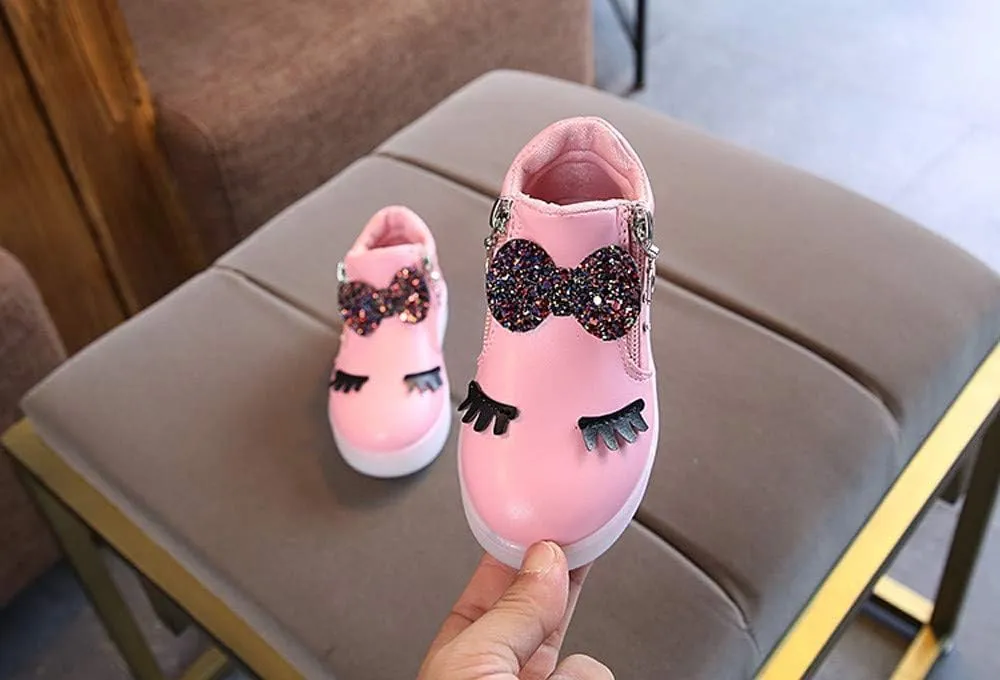 Toddler Baby Light Up Sneakers LED Baby Boots Infant Sport Luminous Girls Kids Shoes Bowknot Baby Flashing Sneakers