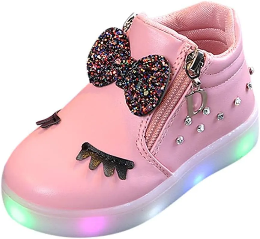 Toddler Baby Light Up Sneakers LED Baby Boots Infant Sport Luminous Girls Kids Shoes Bowknot Baby Flashing Sneakers