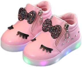 Toddler Baby Light Up Sneakers LED Baby Boots Infant Sport Luminous Girls Kids Shoes Bowknot Baby Flashing Sneakers