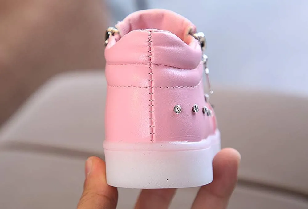 Toddler Baby Light Up Sneakers LED Baby Boots Infant Sport Luminous Girls Kids Shoes Bowknot Baby Flashing Sneakers