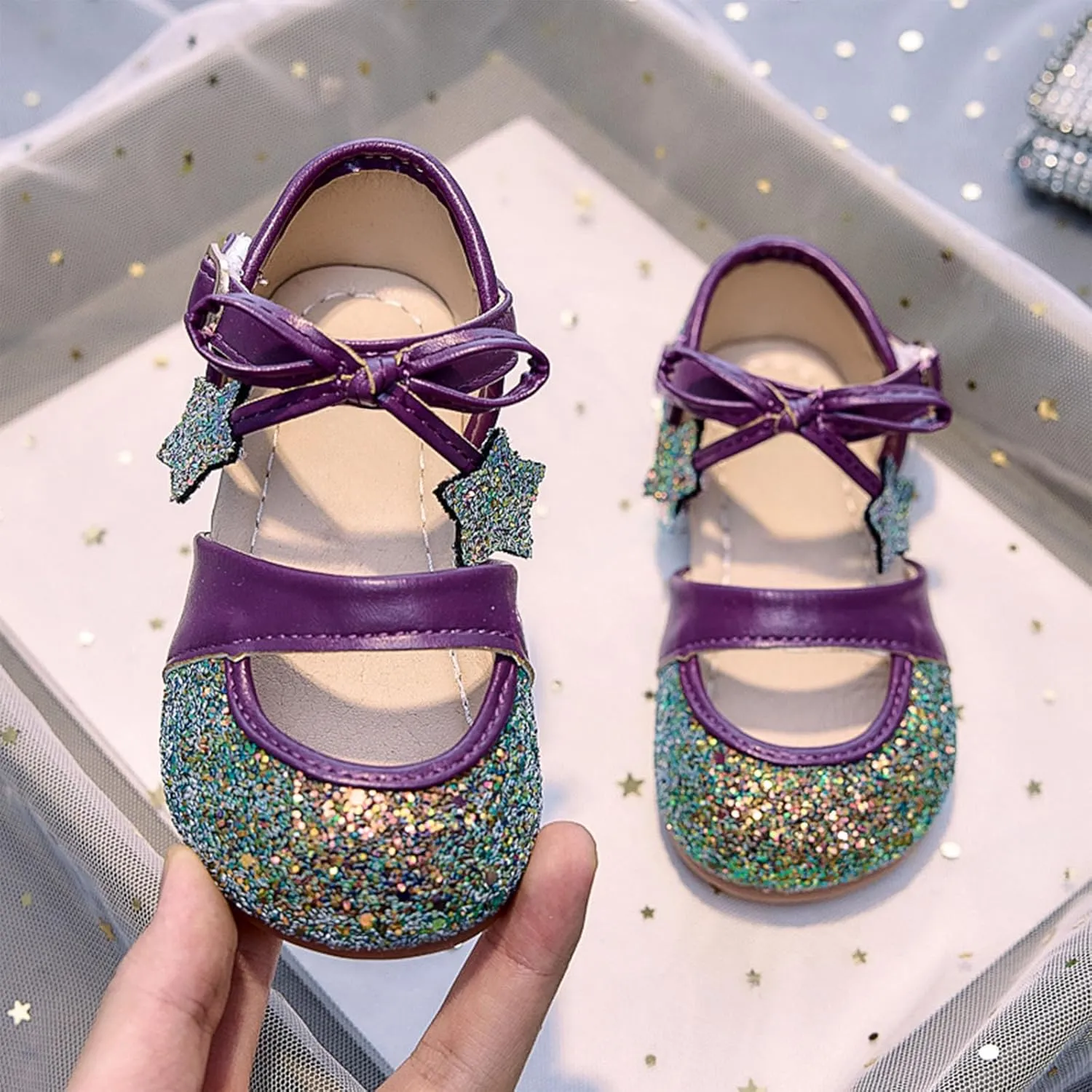 Toddler Girl Sandals Girls Princess Shoes Little Girl Glitter Soft Sole Fashion Bow Star Crystal Shoes