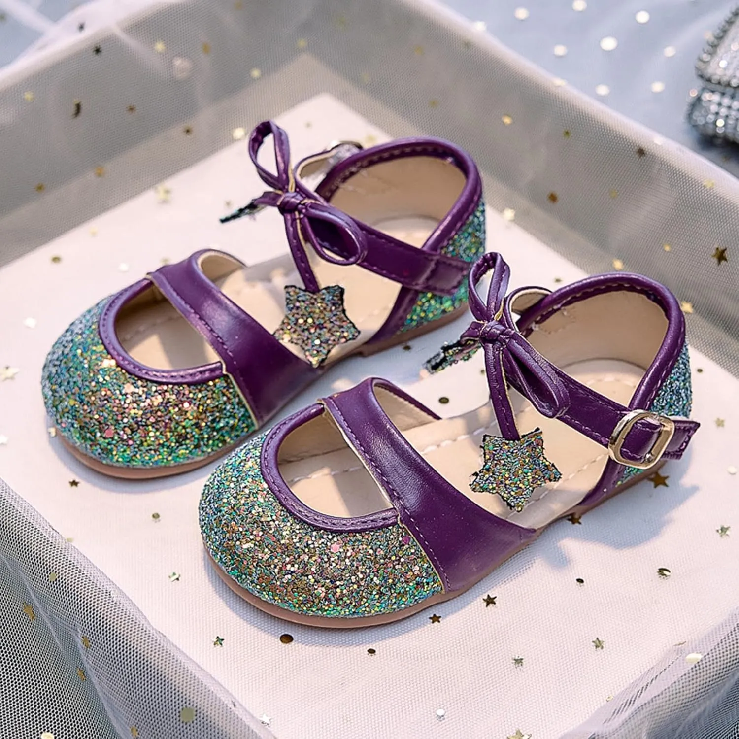 Toddler Girl Sandals Girls Princess Shoes Little Girl Glitter Soft Sole Fashion Bow Star Crystal Shoes