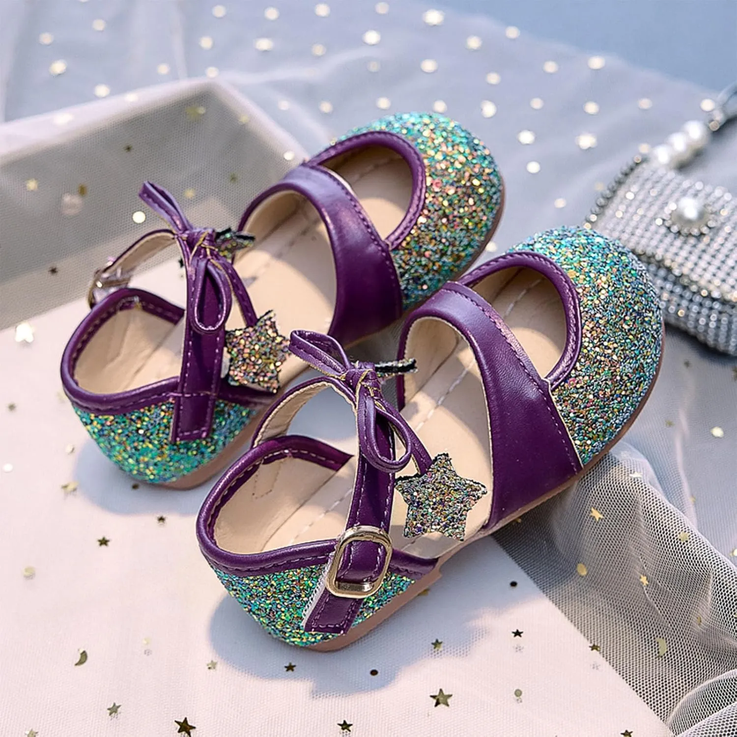 Toddler Girl Sandals Girls Princess Shoes Little Girl Glitter Soft Sole Fashion Bow Star Crystal Shoes