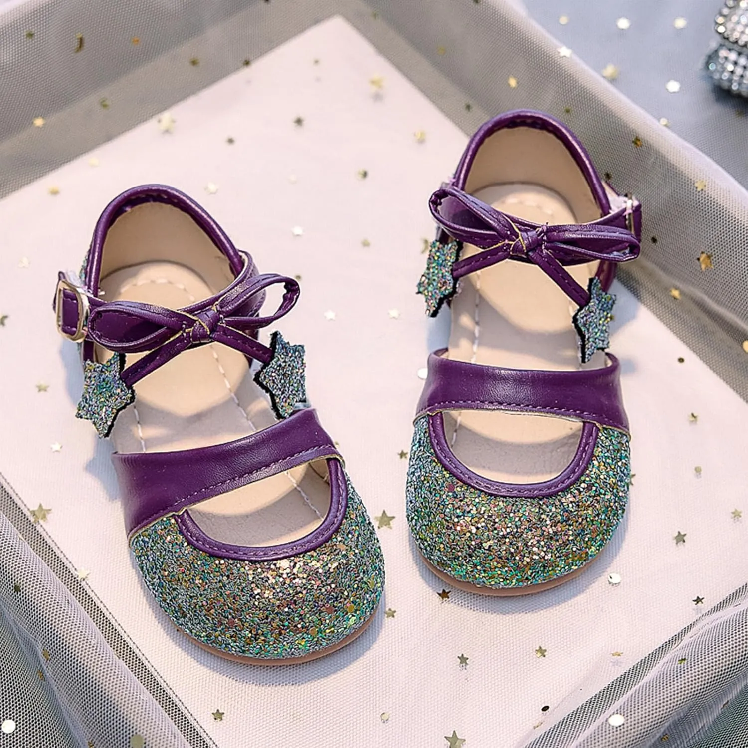 Toddler Girl Sandals Girls Princess Shoes Little Girl Glitter Soft Sole Fashion Bow Star Crystal Shoes