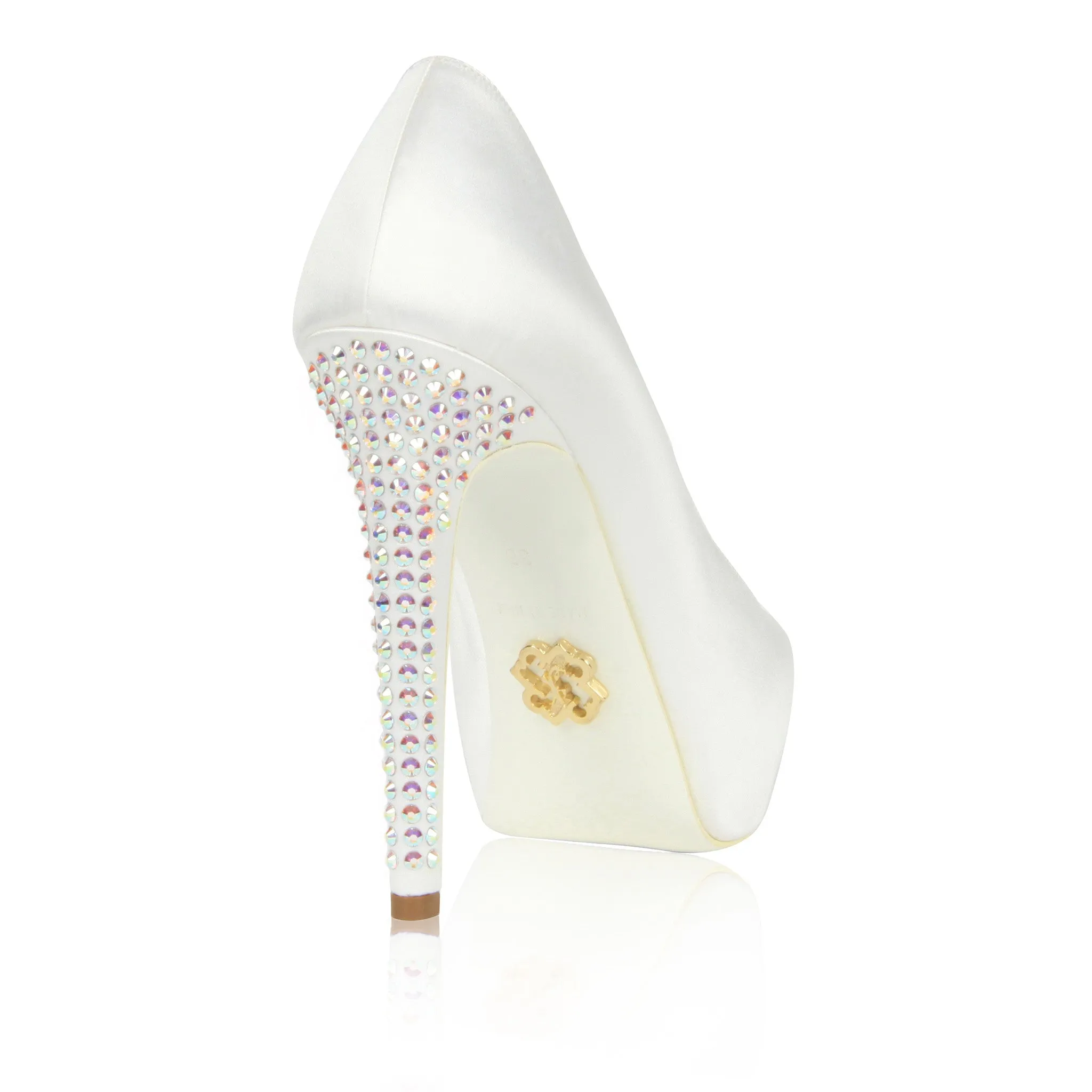 White Krista-Lawren Satin Platform Pumps