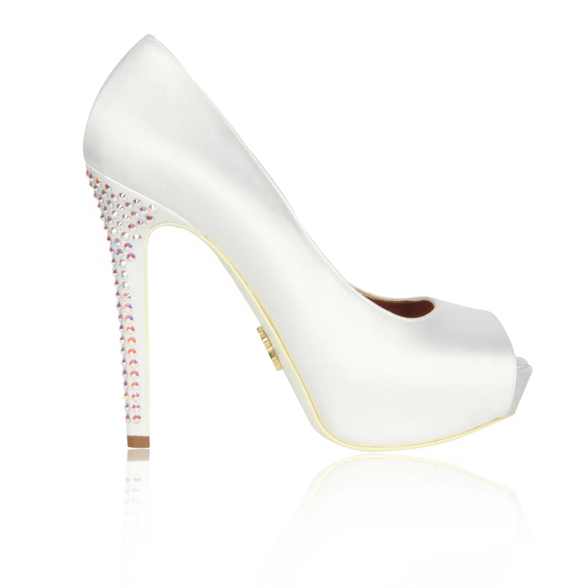 White Krista-Lawren Satin Platform Pumps