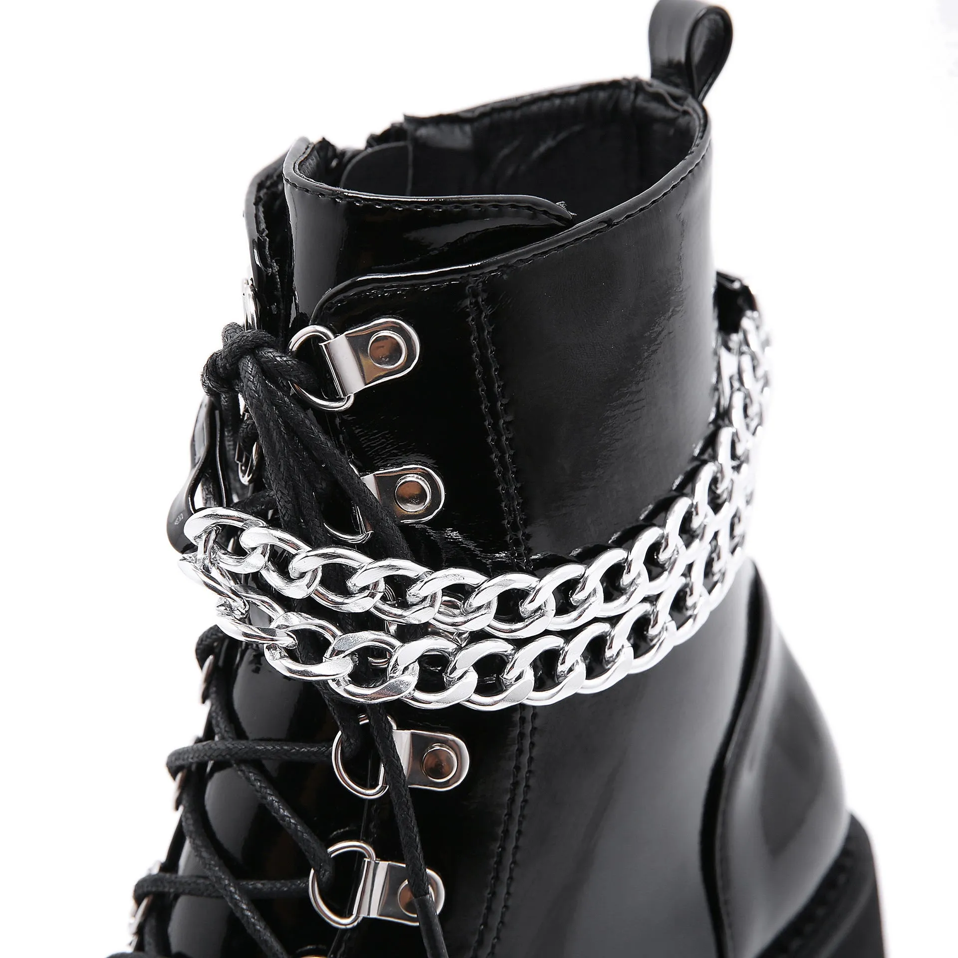 Women's black thick platform stempunk ankle boots metal décor gothic boots