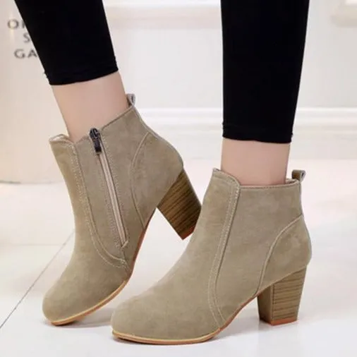 Women's faux suede stacked block heel ankle boots