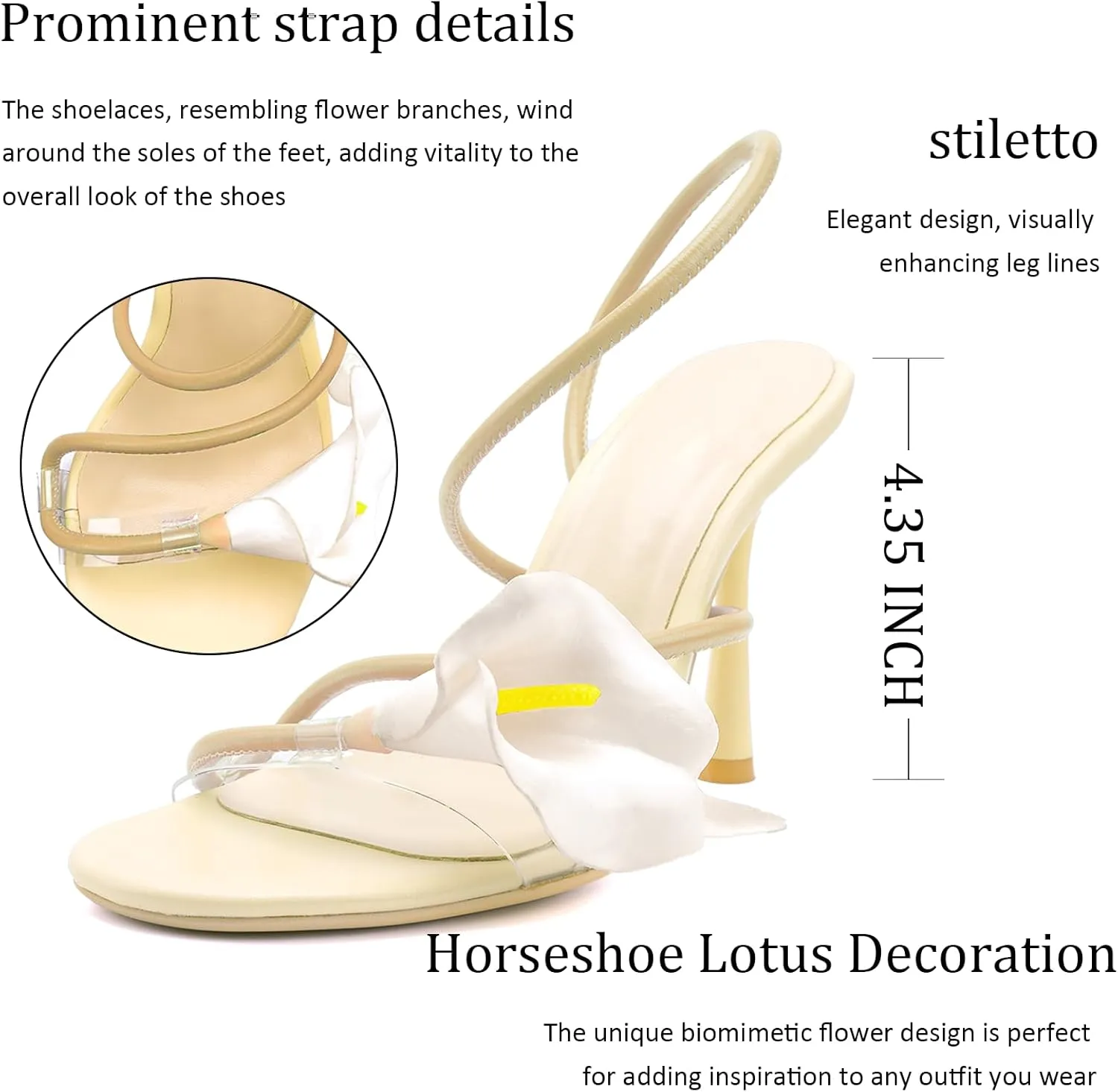 Women's Flower High Heels Open Toe Fine Heels Sexy Strappy Wedding Birthday Dress Heel Sandals