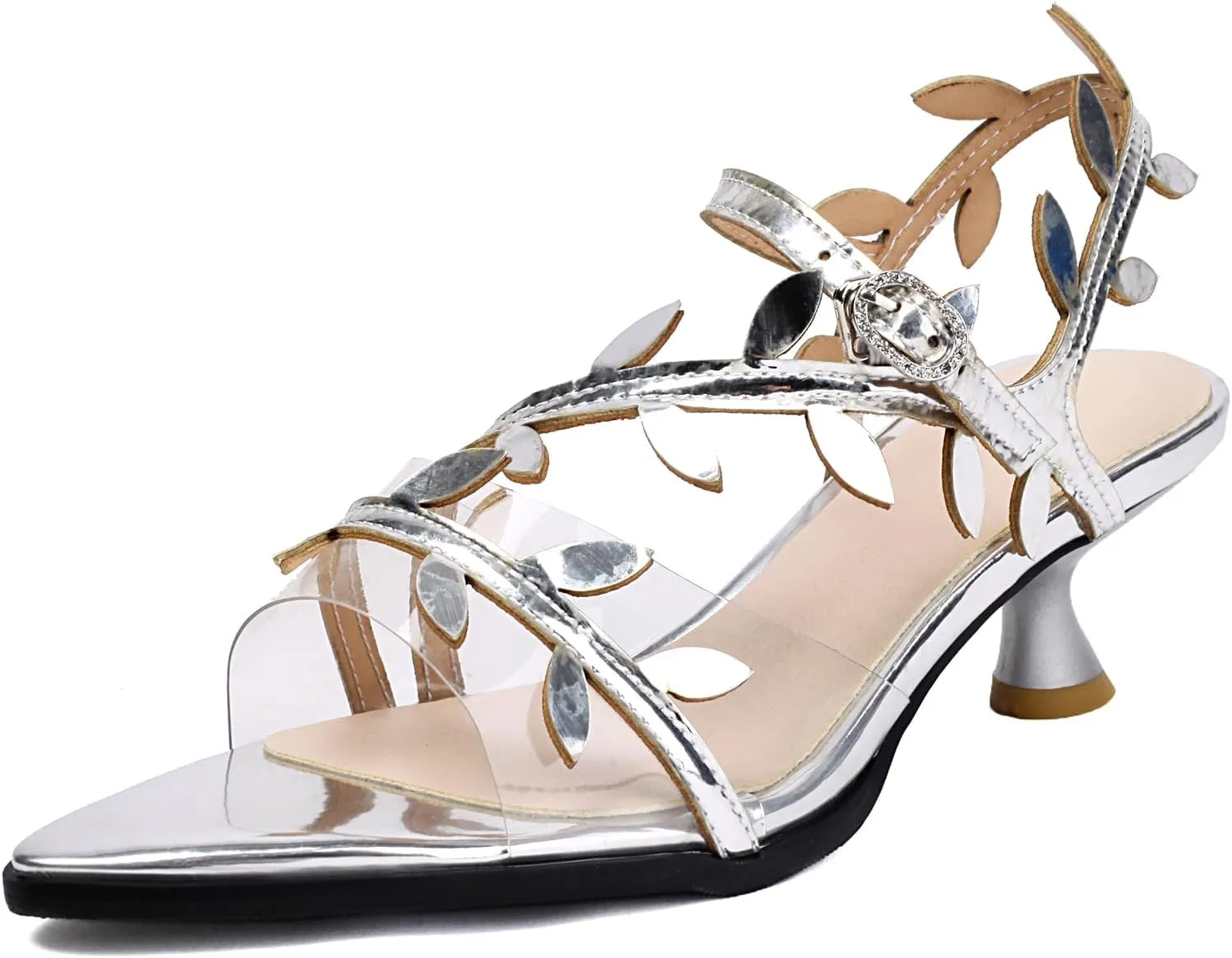 Women's kitten heel Strappy Clear Sandals Elegant Tie Up Pointed Toe Sandals