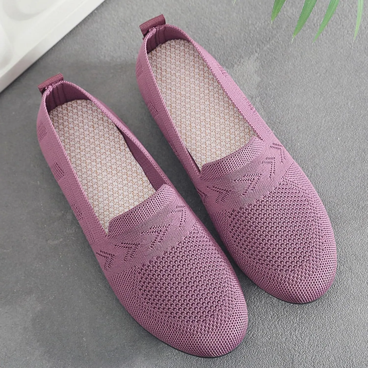 Women's Lw Heel Casual Shoes Comfortable Wide Width Work Shoes Summer Knit Flat Mesh Breathable Slip On Sneakers