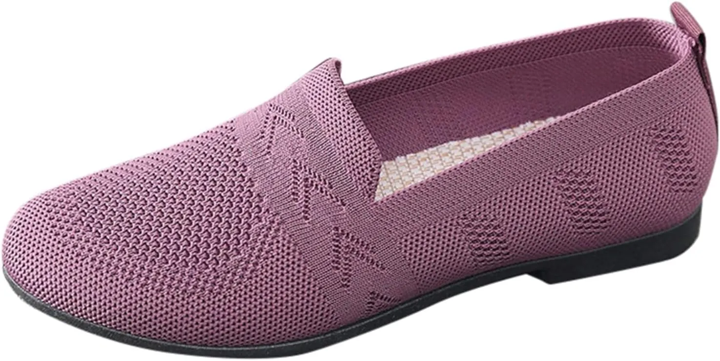 Women's Lw Heel Casual Shoes Comfortable Wide Width Work Shoes Summer Knit Flat Mesh Breathable Slip On Sneakers