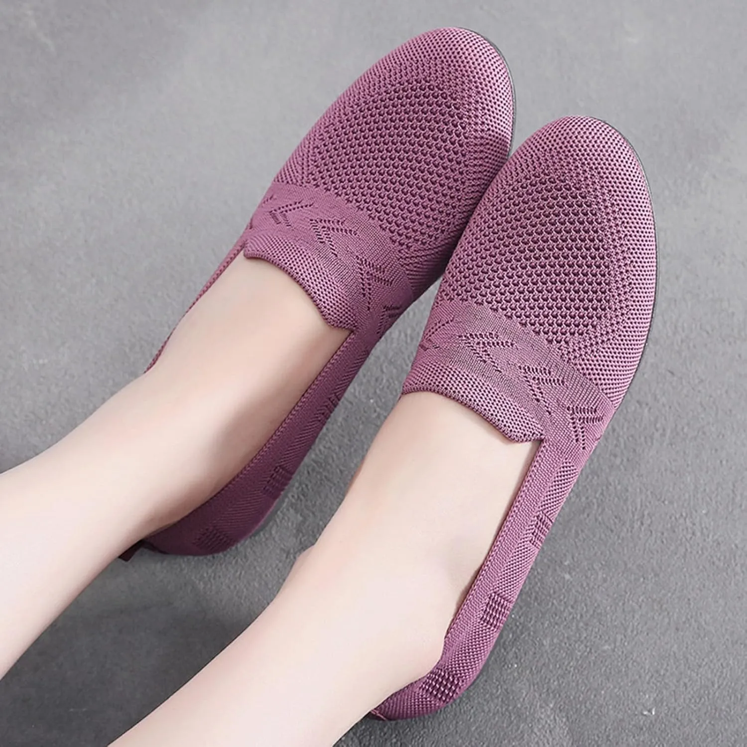 Women's Lw Heel Casual Shoes Comfortable Wide Width Work Shoes Summer Knit Flat Mesh Breathable Slip On Sneakers
