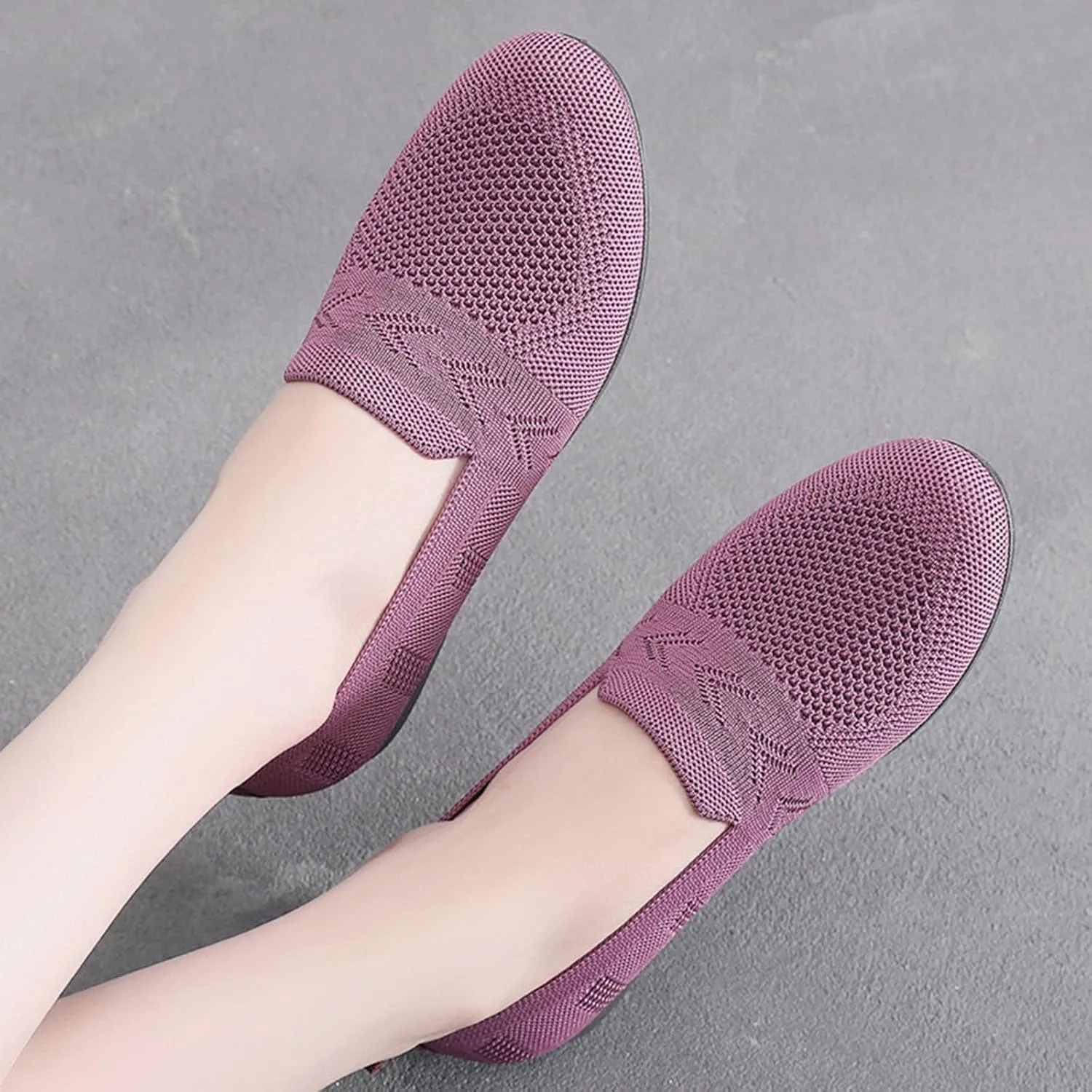 Women's Lw Heel Casual Shoes Comfortable Wide Width Work Shoes Summer Knit Flat Mesh Breathable Slip On Sneakers