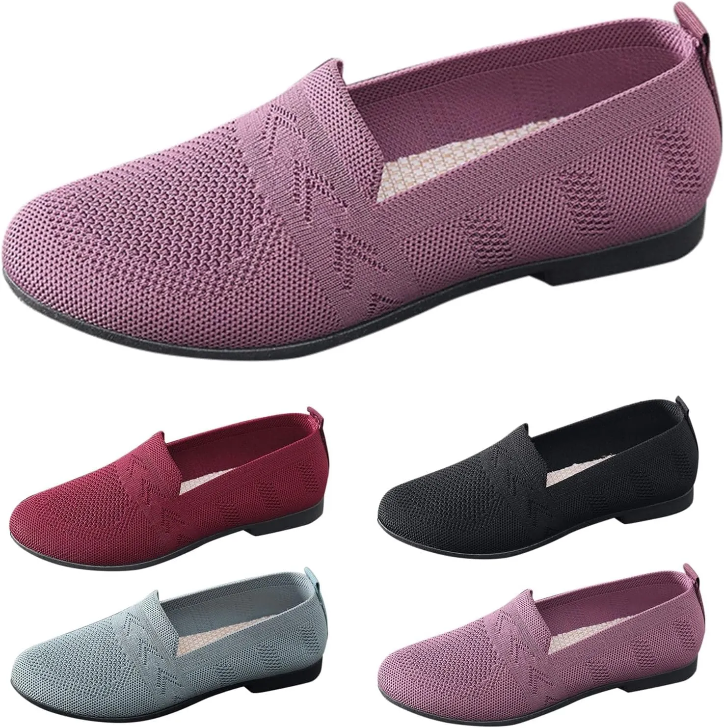 Women's Lw Heel Casual Shoes Comfortable Wide Width Work Shoes Summer Knit Flat Mesh Breathable Slip On Sneakers