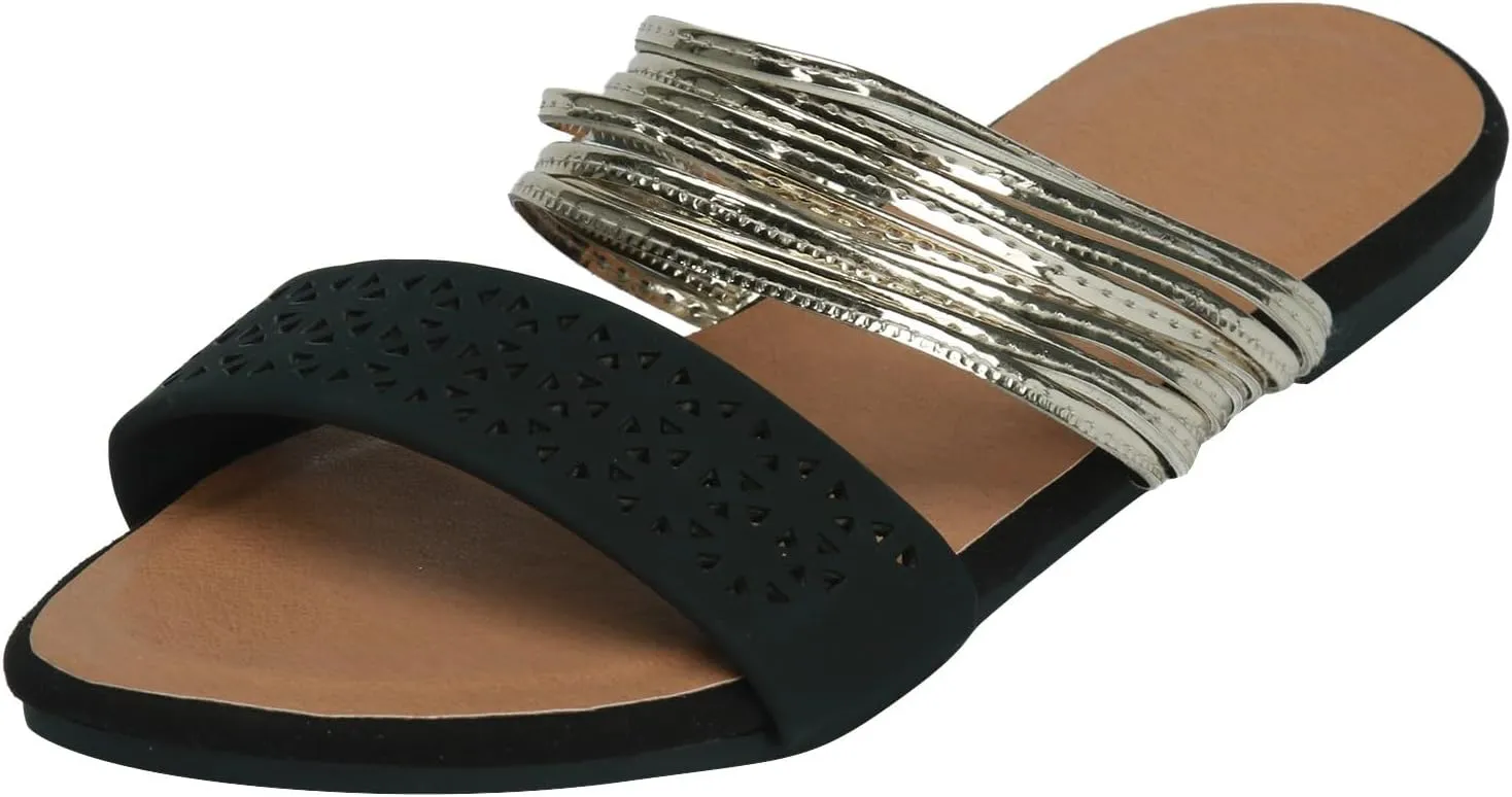 Women's Sandals Comfortable Soft Cushion Slide Sandals Dressy Summer Strappy Beach Slip On Flat Womens Sandals