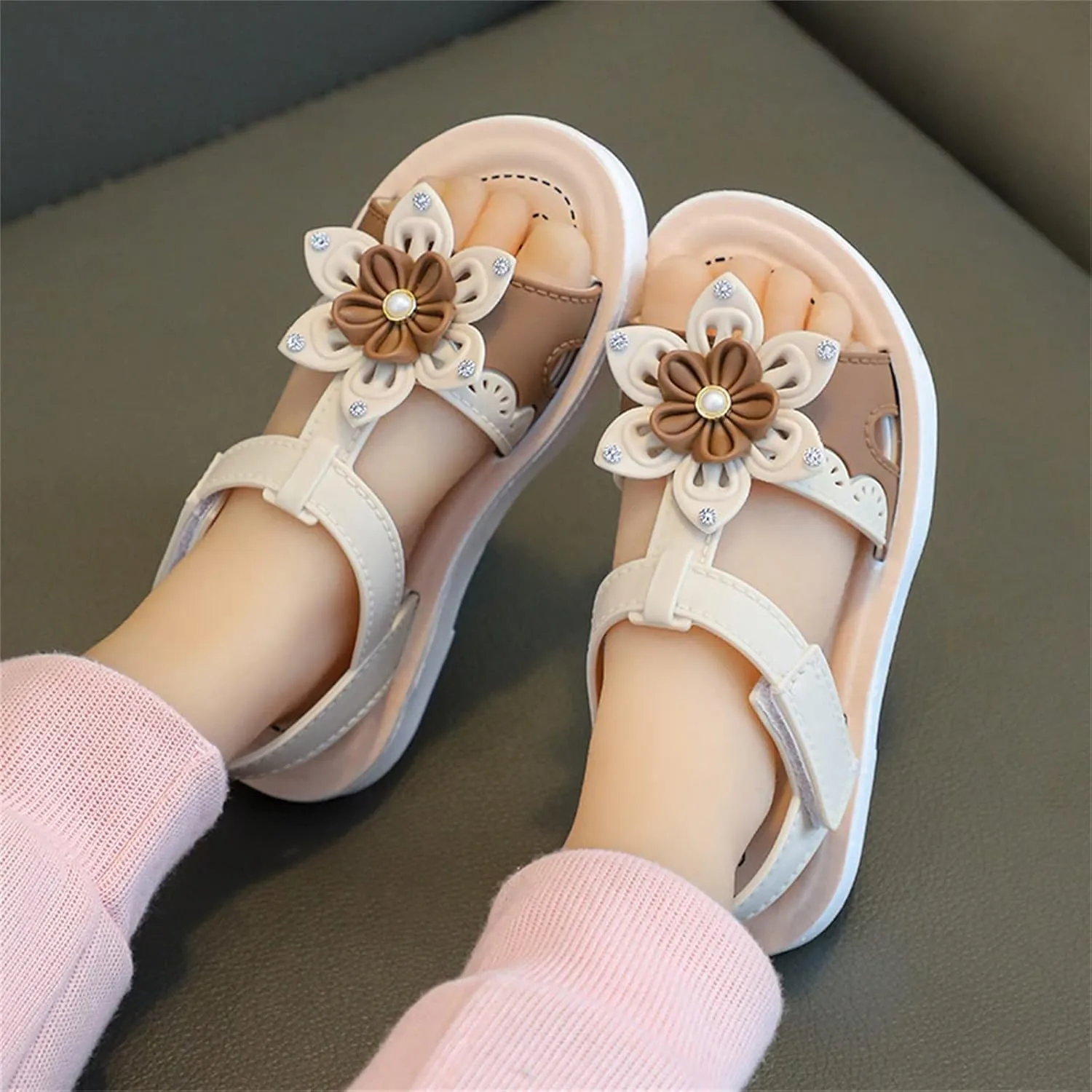 Women's Sandals Size 9 Children Sandals Soft Flat Shoes Fashion Comfortable Flower Sandals Lightweight Baby Princess (White, 10.5)