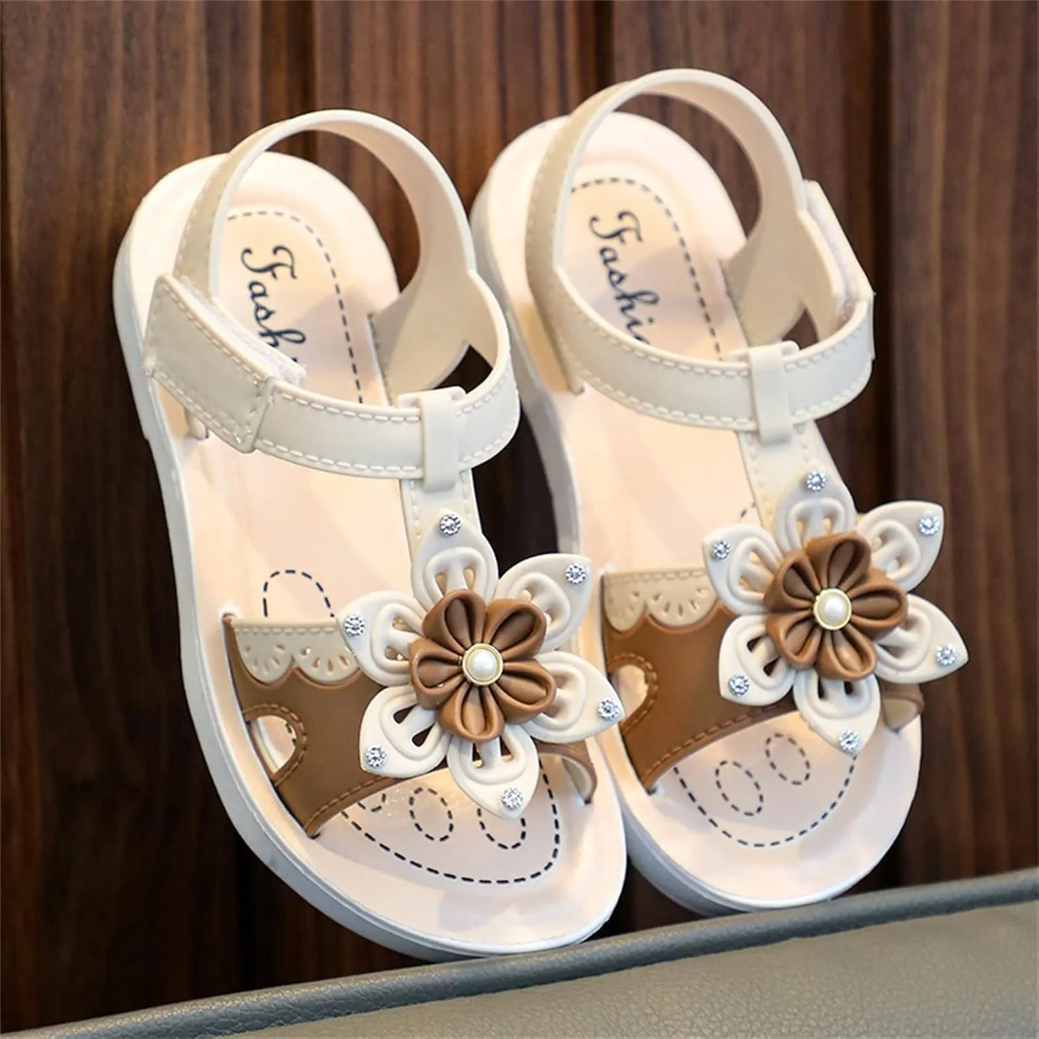 Women's Sandals Size 9 Children Sandals Soft Flat Shoes Fashion Comfortable Flower Sandals Lightweight Baby Princess (White, 10.5)