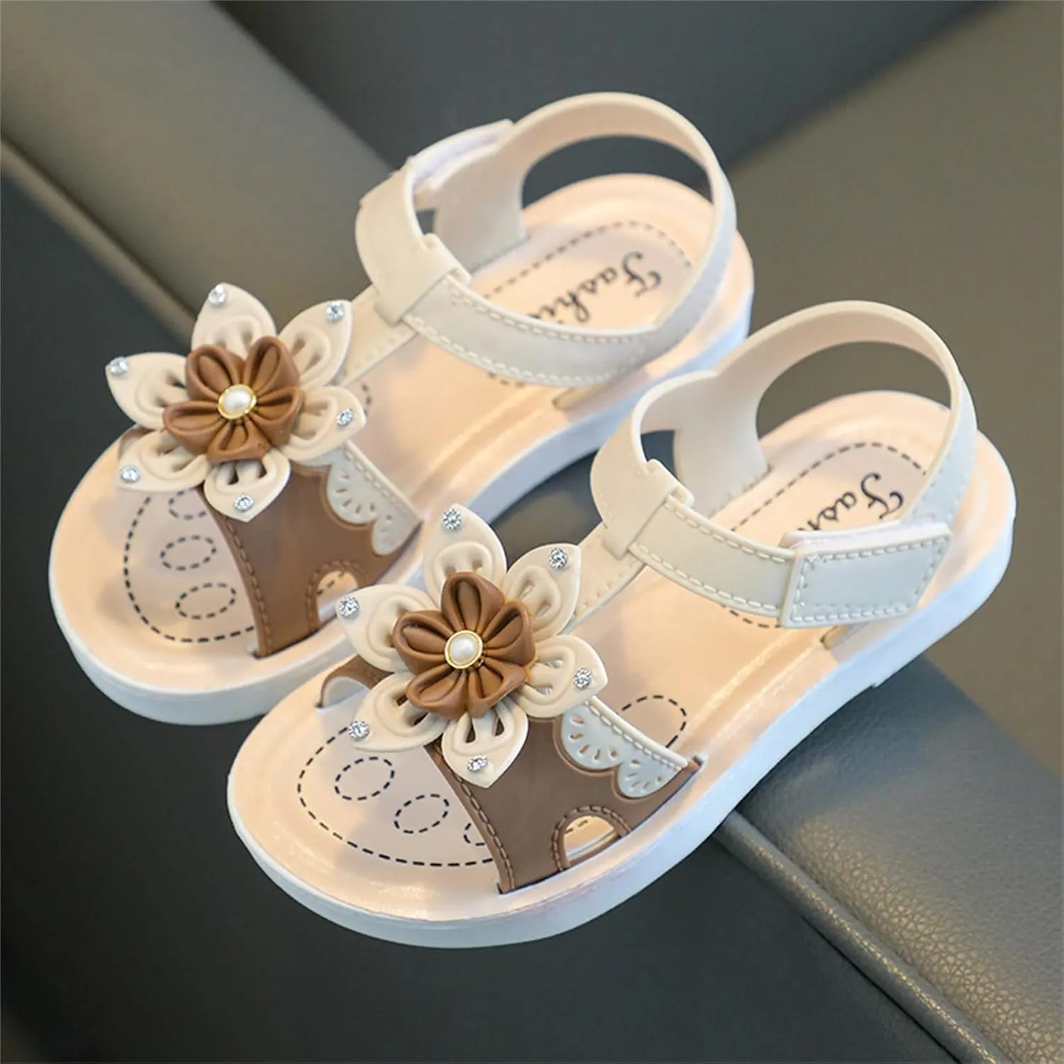 Women's Sandals Size 9 Children Sandals Soft Flat Shoes Fashion Comfortable Flower Sandals Lightweight Baby Princess (White, 10.5)