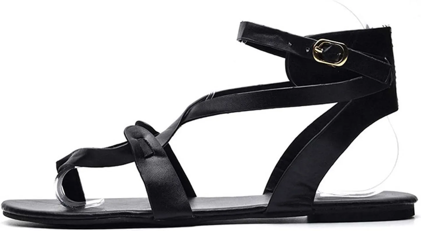 Women's Strappy Sandals with Buckle Ankle Strap Flats Footwear Stylish Sandal for Summer Casual Dressy Shoes
