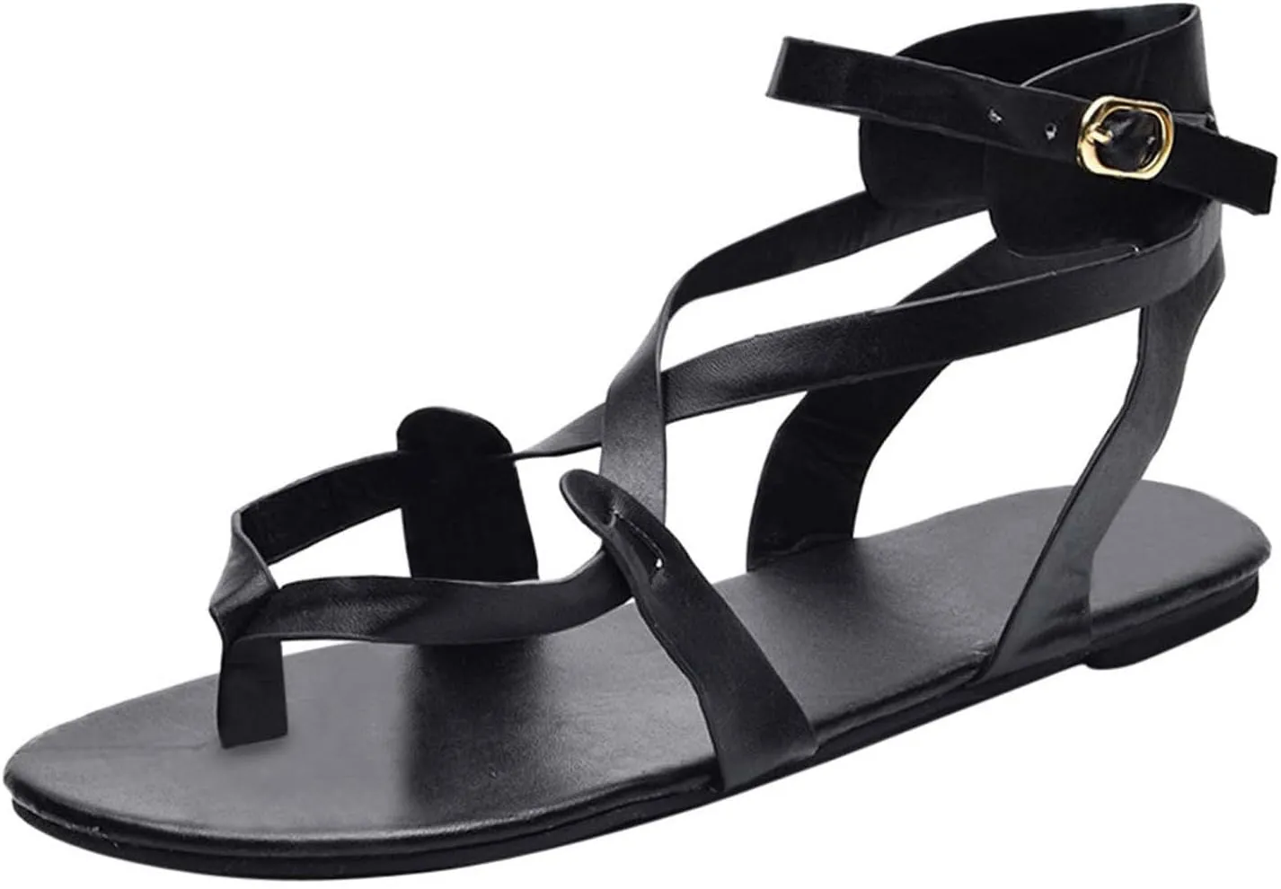 Women's Strappy Sandals with Buckle Ankle Strap Flats Footwear Stylish Sandal for Summer Casual Dressy Shoes