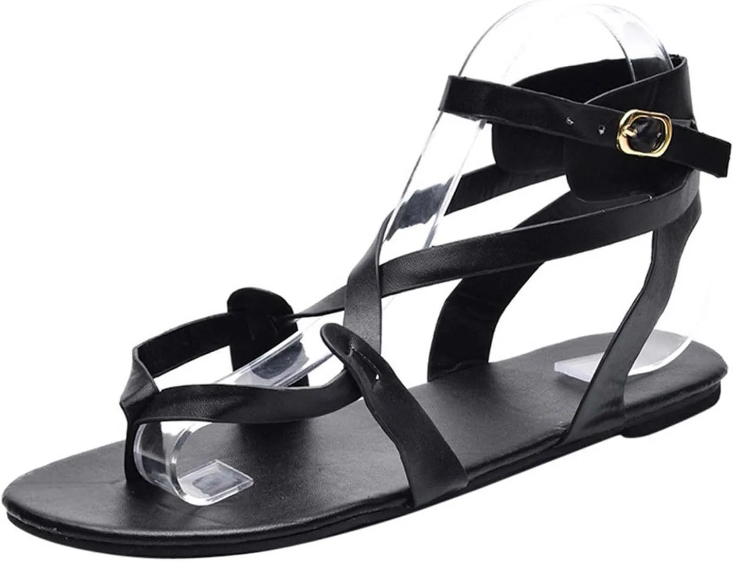 Women's Strappy Sandals with Buckle Ankle Strap Flats Footwear Stylish Sandal for Summer Casual Dressy Shoes