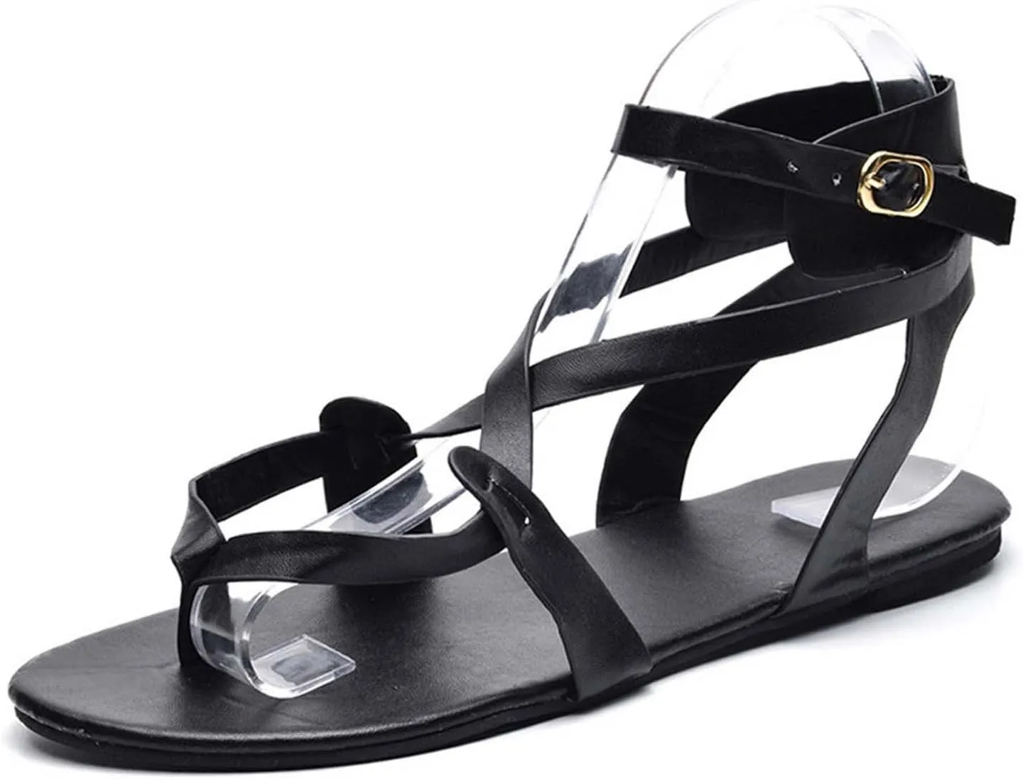 Women's Strappy Sandals with Buckle Ankle Strap Flats Footwear Stylish Sandal for Summer Casual Dressy Shoes