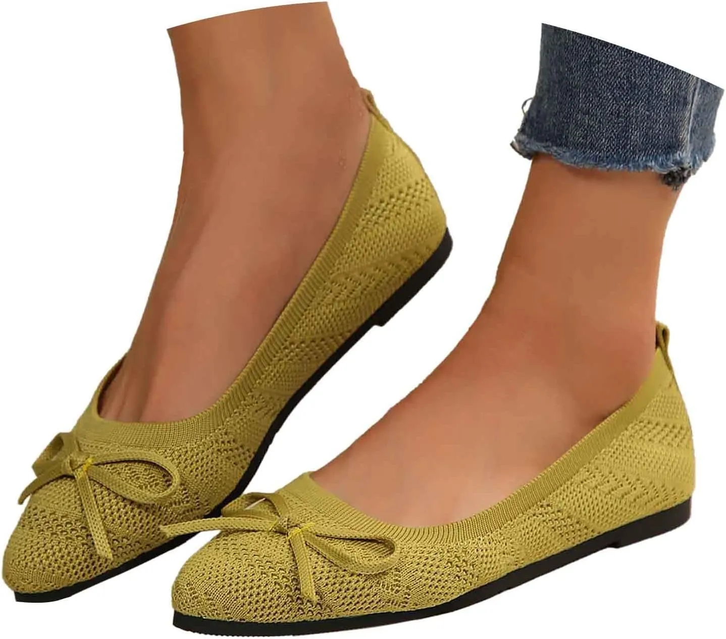 Women's Summer Fashion Bowknot Flats Solid-Color Mesh Casual Ballet Shoes Breathable and Comfortable Flats Shoe