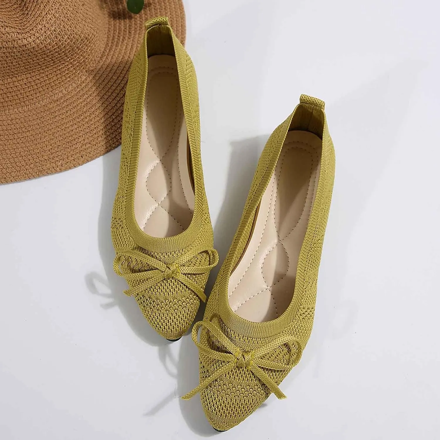 Women's Summer Fashion Bowknot Flats Solid-Color Mesh Casual Ballet Shoes Breathable and Comfortable Flats Shoe
