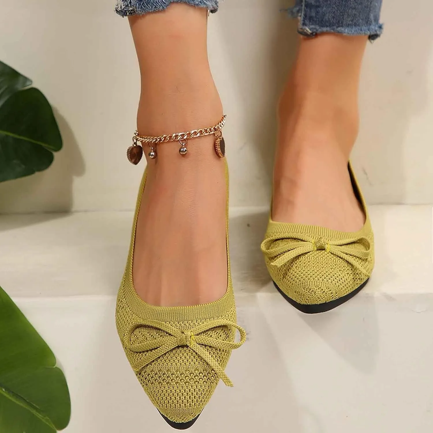 Women's Summer Fashion Bowknot Flats Solid-Color Mesh Casual Ballet Shoes Breathable and Comfortable Flats Shoe