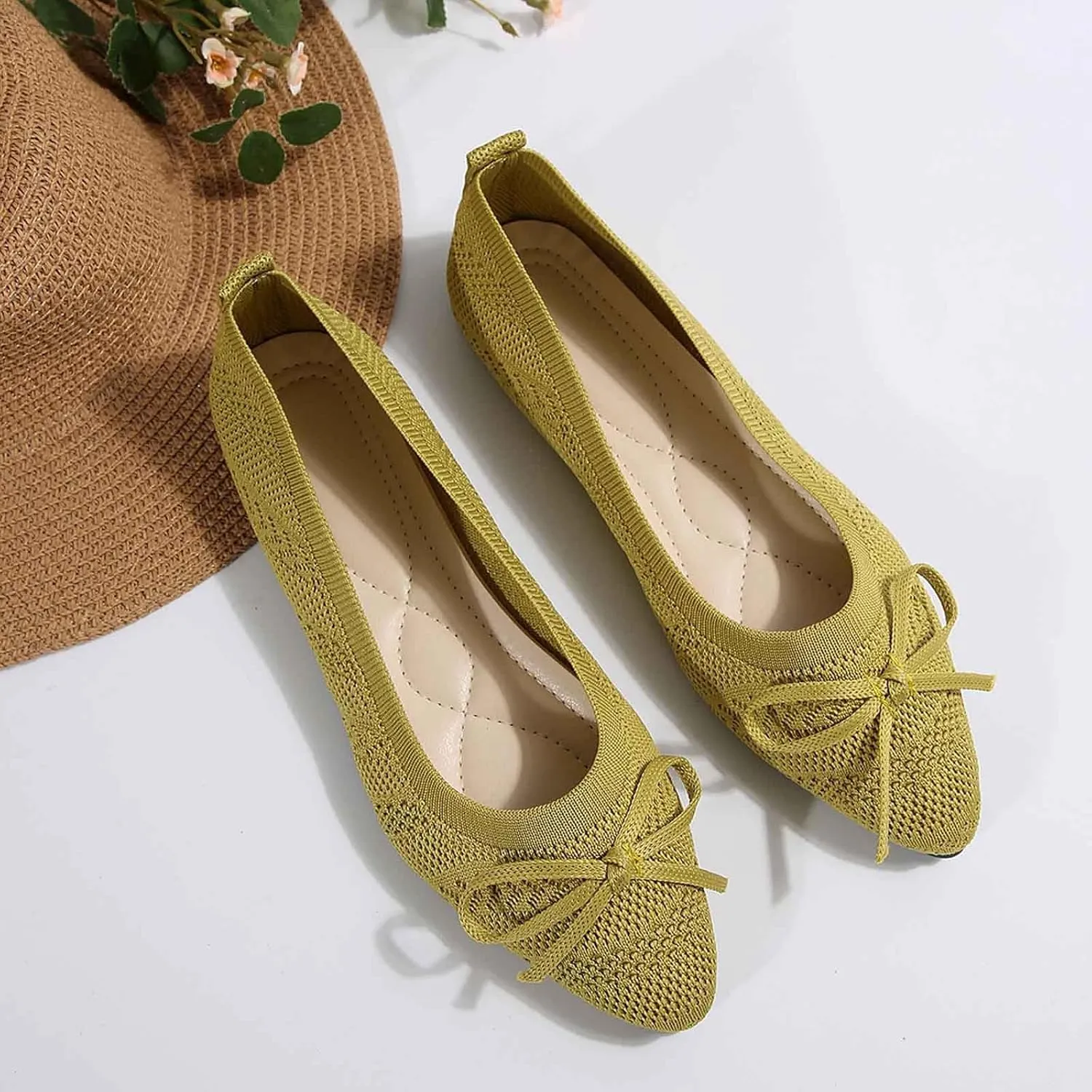 Women's Summer Fashion Bowknot Flats Solid-Color Mesh Casual Ballet Shoes Breathable and Comfortable Flats Shoe