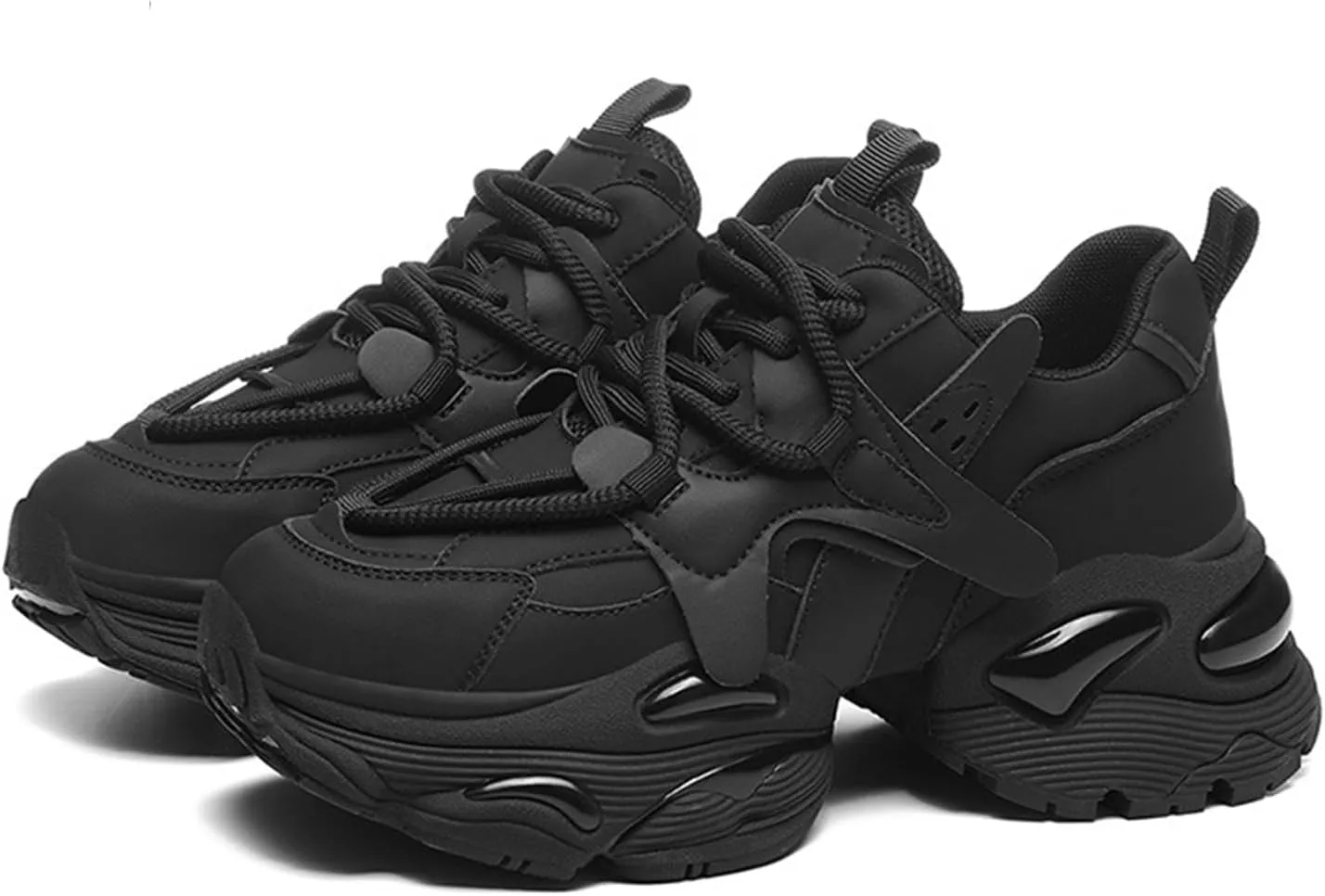 Women's Ultra-Light Fashion Sneakers - Breathable Casual Platform Trainers with Lace-Up, Autumn Versatile Sports Shoes for Ladies, Thick Bottom and Increased Height,Black-36